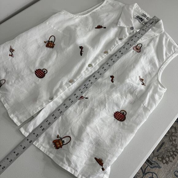 Vintage 2 Friends Shirt Womens 2X White Irish Linen Purse Shoe Heels Artsy Y2K - Picture 9 of 10